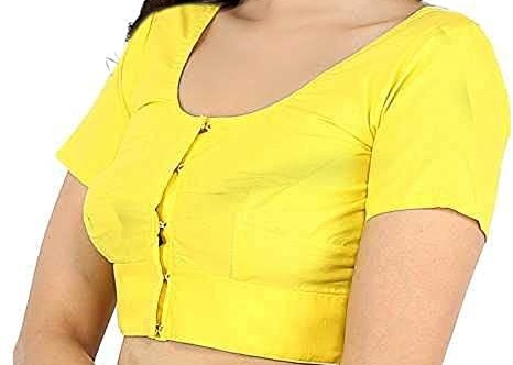 BLOUSE (REGULAR) - Round Neck Pure Cotton Readymade Women Blouse - Yellow Colour