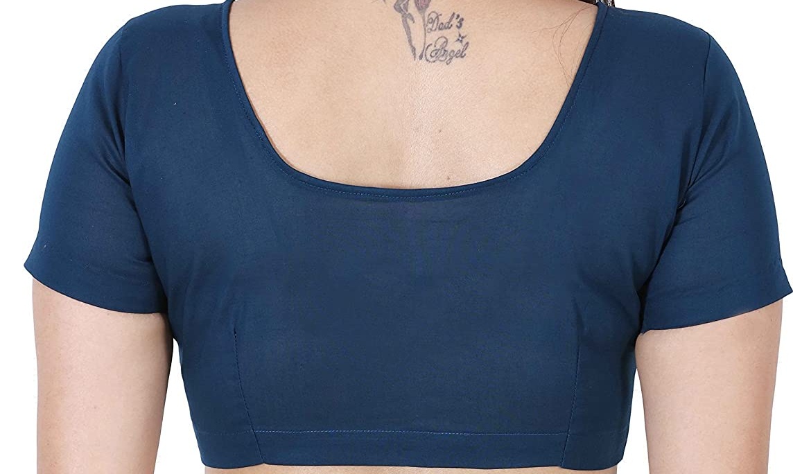 BLOUSE (REGULAR) - Round Neck Pure Cotton Readymade Women Blouse - Navy Blue Colour