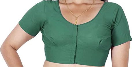 BLOUSE (REGULAR) - Round Neck Pure Cotton Readymade Women Blouse - Dark Green Colour