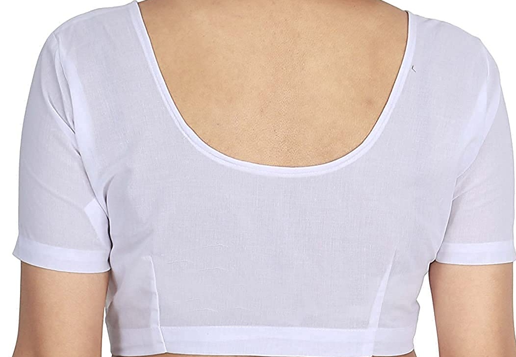BLOUSE (REGULAR) - Round Neck Pure Cotton Readymade Women Blouse - White Colour
