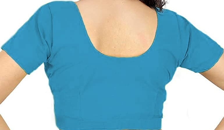 BLOUSE (REGULAR) - Round Neck Pure Cotton Readymade Women Blouse - Sky Blue Colour