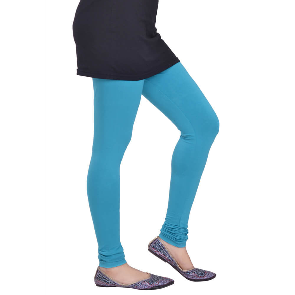 Leggings -  Women's Cotton Churidar  Leggings - AQUA GREEN COLOUR