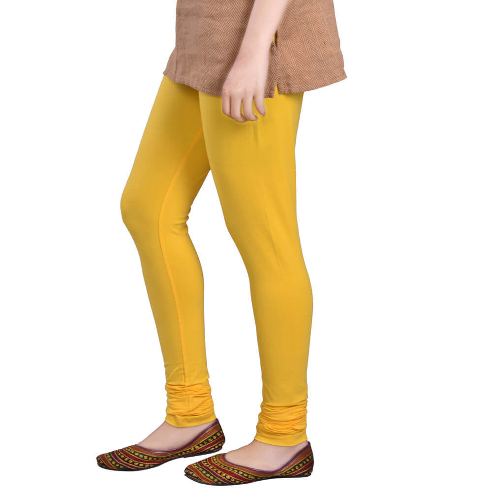 Leggings -  Women's Cotton Churidar  Leggings - MANGO COLOUR
