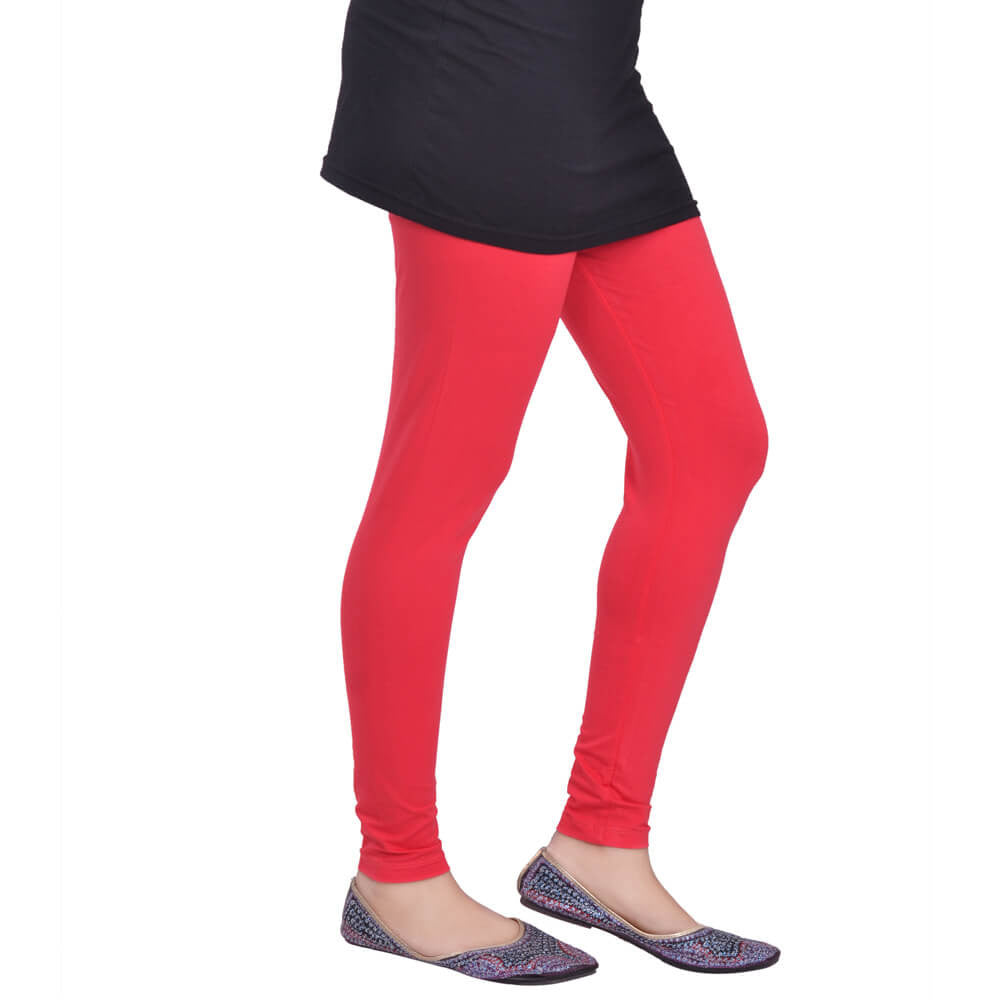 Leggings -  Women's Cotton Churidar  Leggings - NEW CHERRY COLOUR