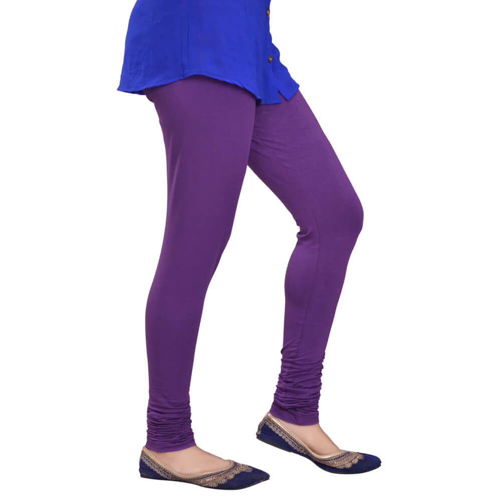 Leggings -  Women's Cotton Churidar  Leggings - VIOLET COLOUR